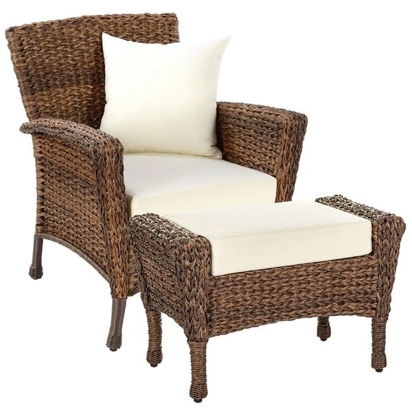 W Unlimited Wicker Patio Conversation Set with Beige Cushions - 1 Chair & 1 Ottoman SW1529-1CH1OT